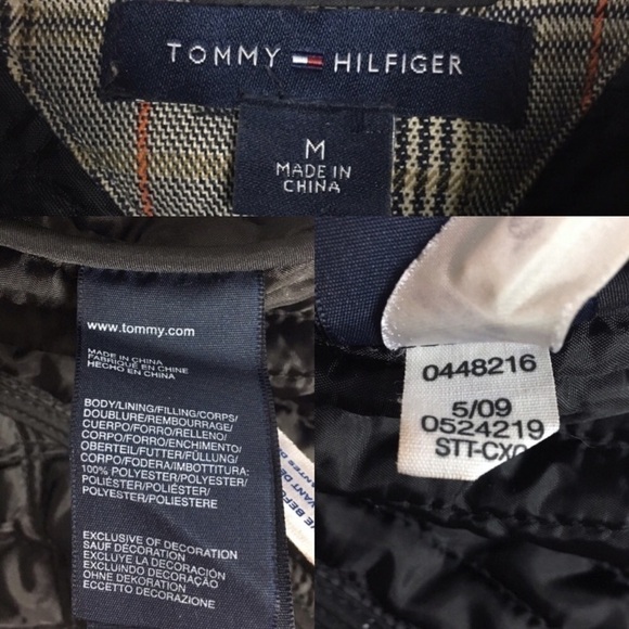 TOMMY HILFIGER Quilted Jacket Coat Puffy Minimalist Solid Black Size Medium - Picture 8 of 9